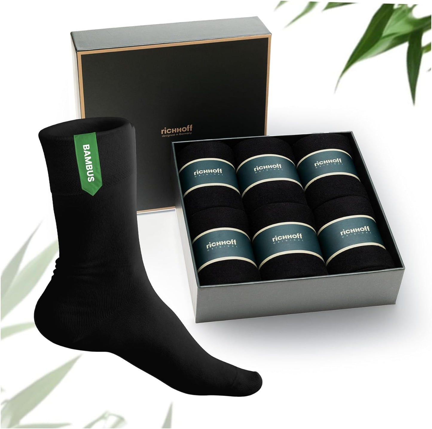 6 Paar Premium Bambus Socken 43-46 für Herren mit Geschenkbox