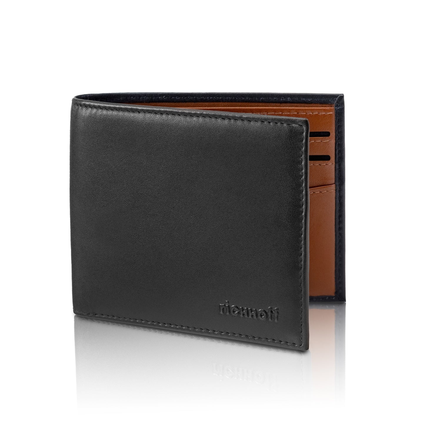 Wallet with RFID protection men's leather, black/cognac 