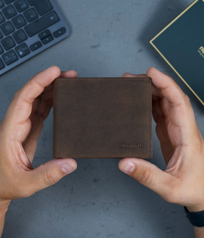 Wallet with RFID protection men's leather, vintage brown 