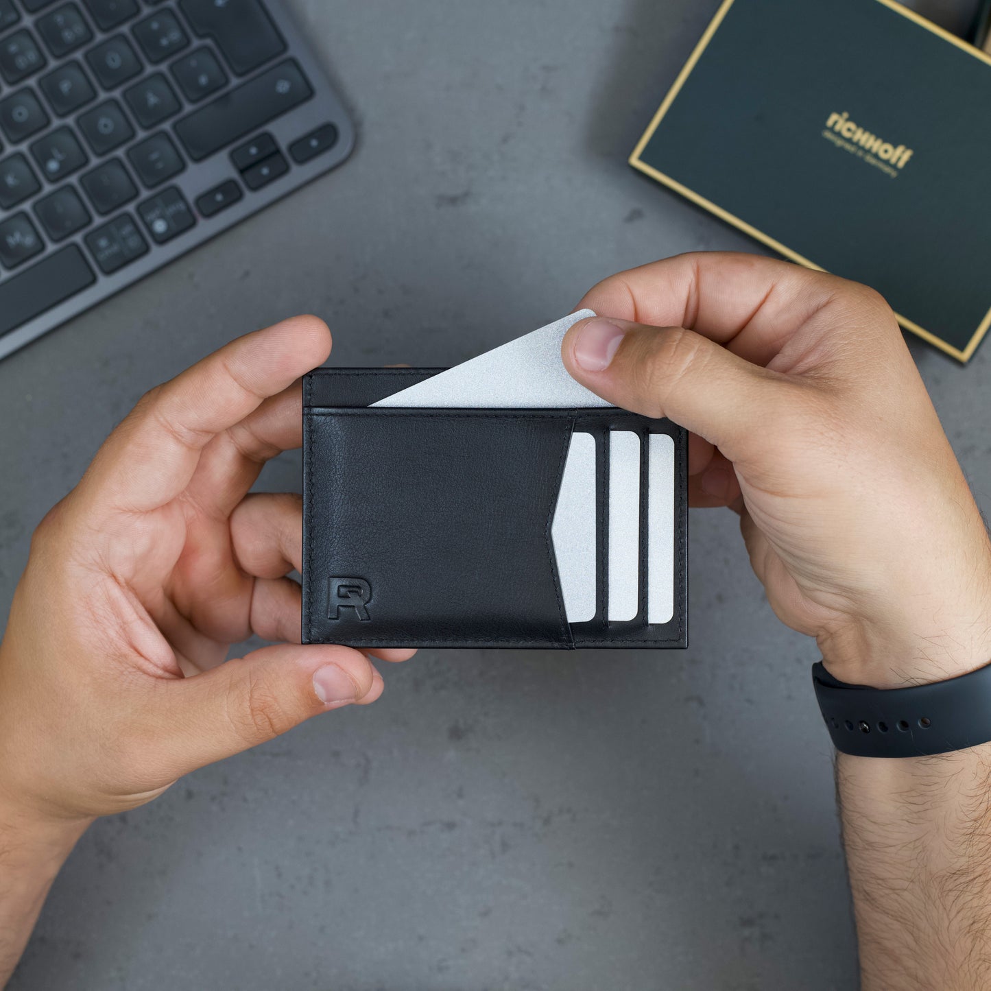 Leather card holder with RFID protection, black