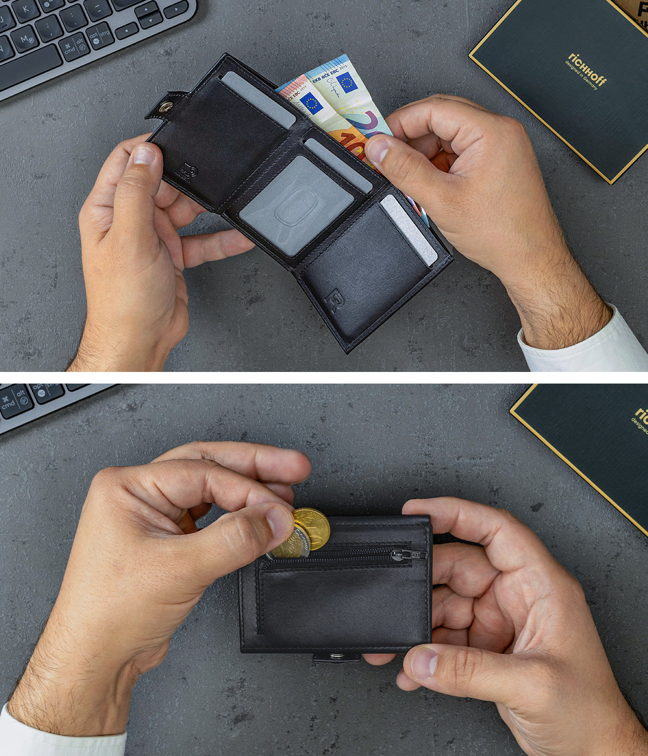 Mini wallet with coin compartment &amp; RFID protection, black