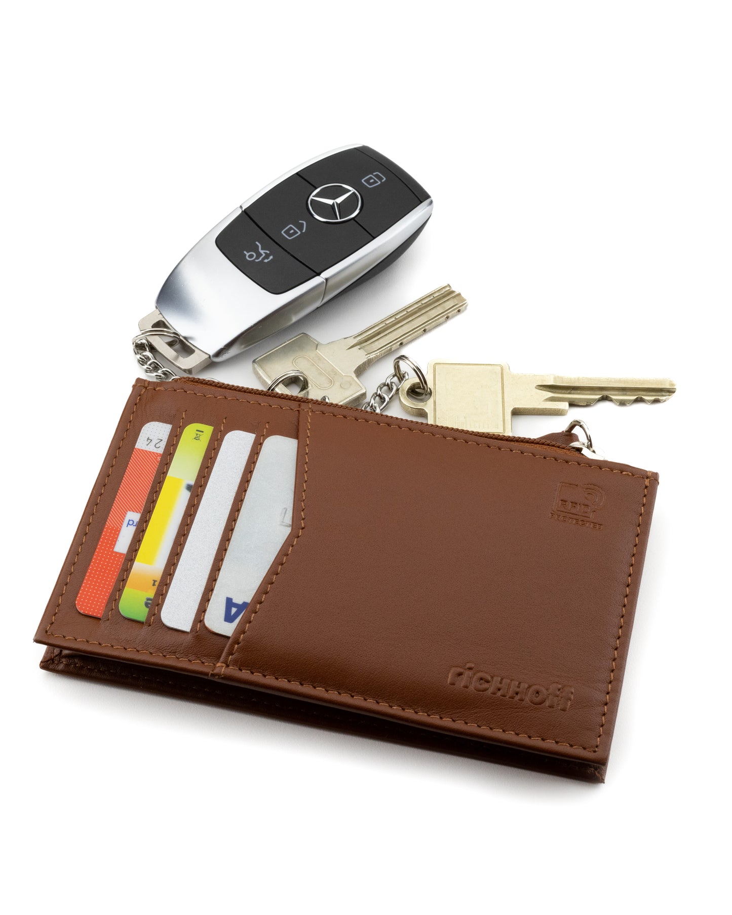 richhoff Leder Schlüsseletui Groß – Schlüsseltasche für Damen und Herren –  Schlüsselmäppchen mit Geldfach und Kartenfächer…